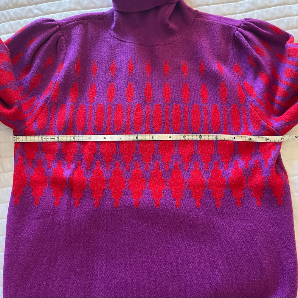 Ann Taylor Fair Isle Purple and Red Women's Turtleneck Sweater Size S - Picture 5 of 6